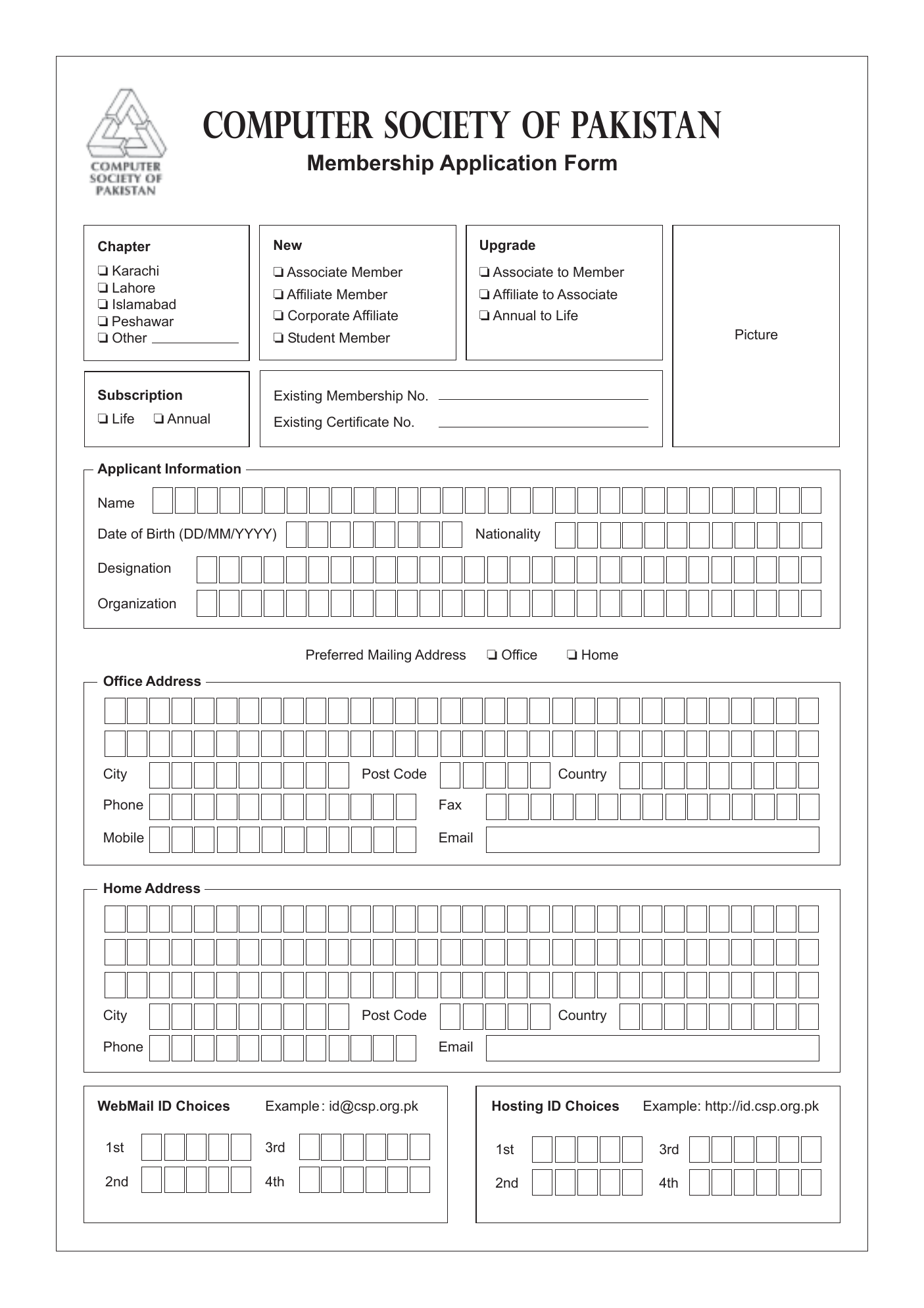 CSP Membership Application Form page 1